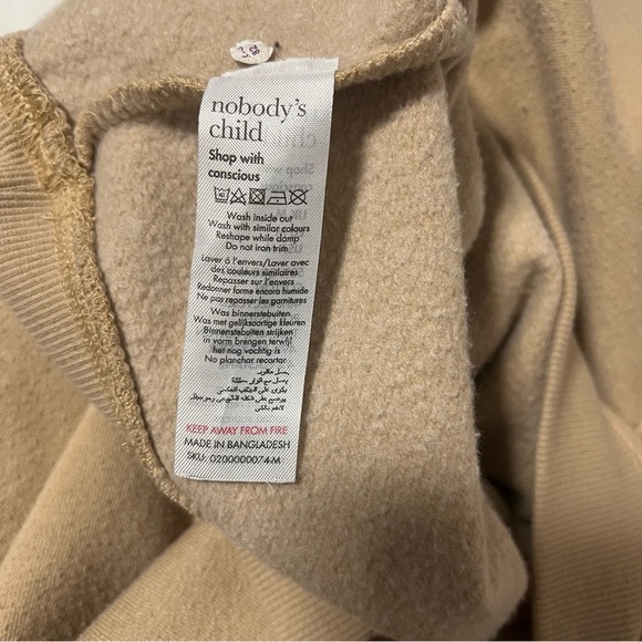 Nobody's Child Medium Camel “Be Kind" Circle Logo Crew Sweatshirt Organic Cotton - Picture 9 of 9